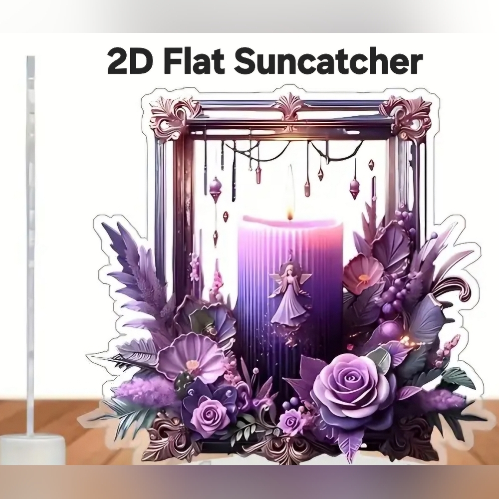 2D Acrylic Flat Purple Candle Floral Suncatcher